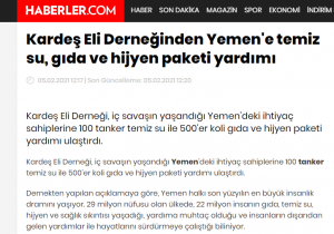 Kardeş Eli Derneğinden Yemen'e temiz su, gıda ve hijyen paketi yardımı