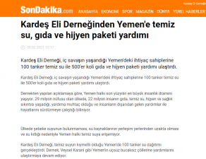 Kardeş Eli Derneğinden Yemen'e temiz su, gıda ve hijyen paketi yardımı